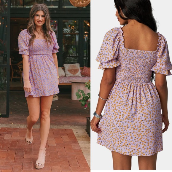 Buddy Love Dresses & Skirts - NWT $114 BuddyLove Andi Square Neck Smock Dress Buttercup Floral Lavender Yellow